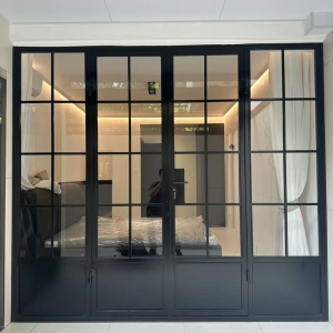 Elegant Wrought Iron Double Entry Door with Arched Top