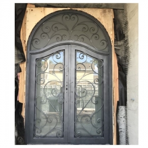 China Suppliers Double Entry Wrought Single Iron Glass Arch Design Front Door For Australia