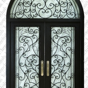 China Arch Steel Wrought Iron Glass Doors