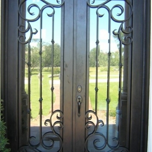 Hench wrought iron door with glass steel french glass doors 