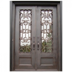 China Custom Size Arched Entry Metal Steel Iron Glass Door Double Front Exterior Iron French Doors