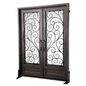 China Arch Double Metal Entrance Wrought Iron Door with Transom
